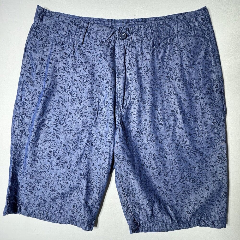 Aqua Toscano Mens 32 Paisley Floral Print Navy Golf Casual Flat Front Chinos